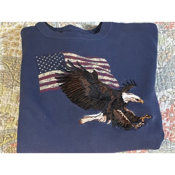 Croft & Barrow Eagle American Flag Crew Sweatshirt Mens Blue Workwear Quilting - Picture 1 of 12